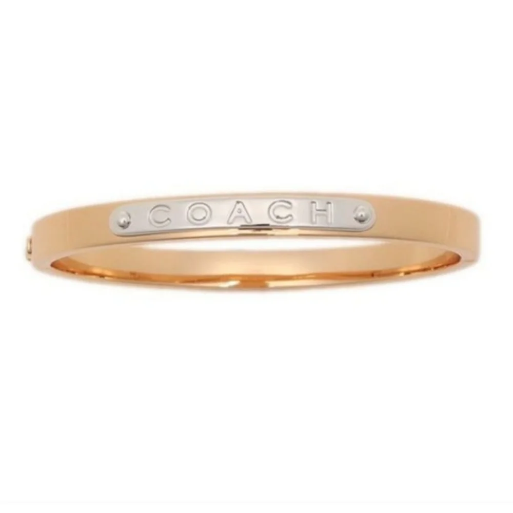 Coach Bangle Bracelet Hinged Rose Gold With Silver Coach Embossed Name Plate NWT - Picture 12 of 13